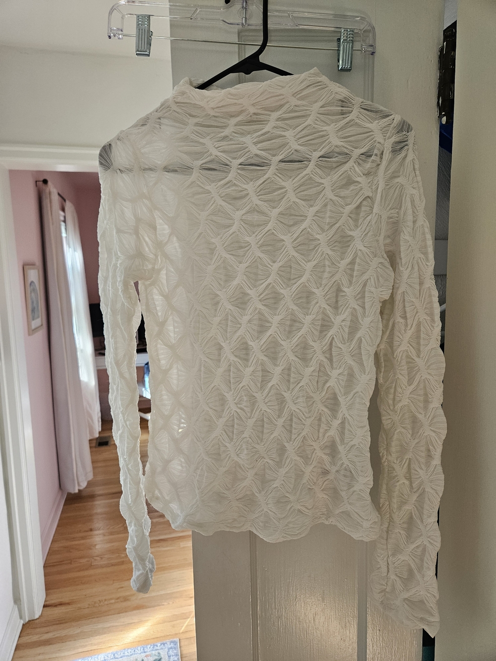 Anthropologie Ivory Textured Mesh Long-Sleeve Top